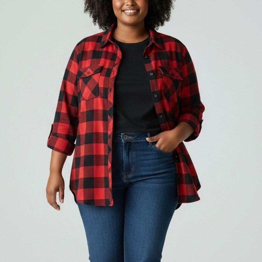 Gap Factory buffalo check button front roll tab sleeves shirt XXL Gorpcore
